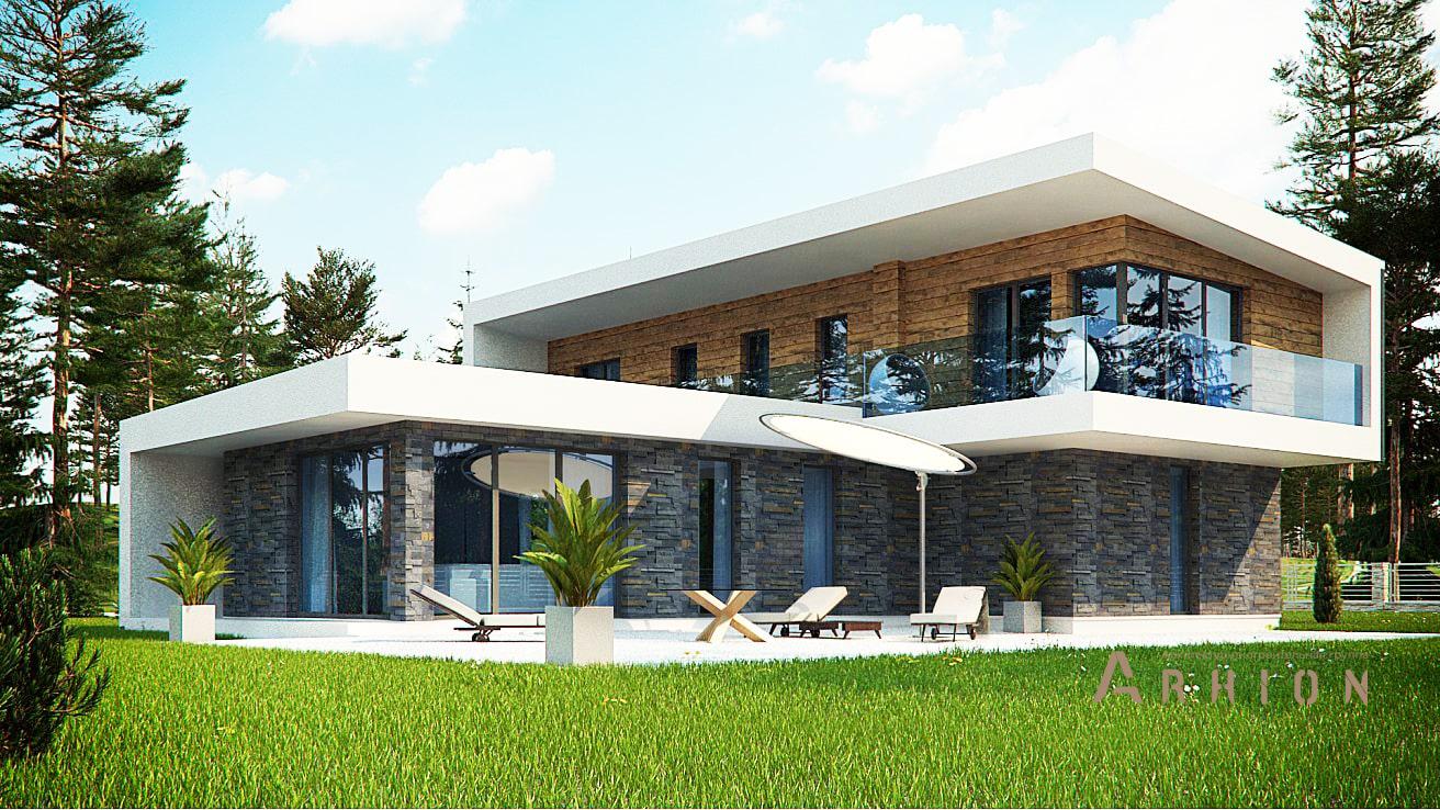 12. Проект двухэтажного дома в стиле хай-тек с плоской кровлей , zx70, площадью - 192 кв c балконом, гаражом